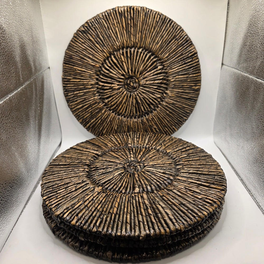 Pottery Barn Malibu Handwoven Seagrass Charger Plates Set of 4 Dark Brown 13 in